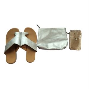 Silver sandals makeup bag and wallet